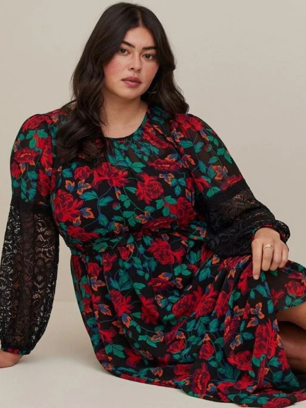 Torrid Floral Lace-Sleeve Maxi Dress - New - Picture 4 of 6